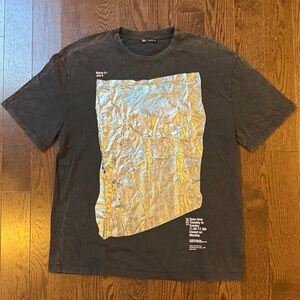 Zara Washed Tee with Metallic Silver Print